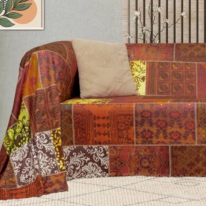 Etnik Desenli Boho Koltuk Örtüsü, Kaymaz 180x300 cm