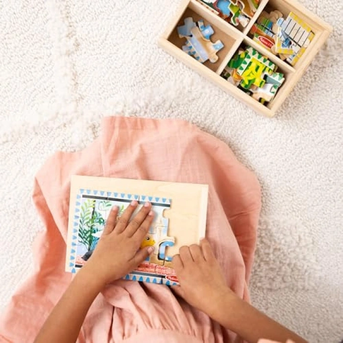 Evcil Hayvanlar Temalı Ahşap Yapboz Seti, 12x4 cm