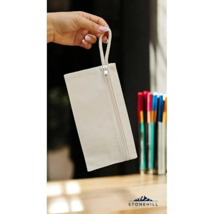 Fermuarlı Bej Kanvas Çanta, 23x12 cm Boyut