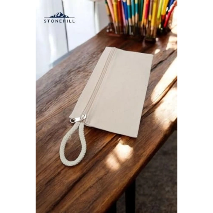 Fermuarlı Bej Kanvas Çanta, 23x12 cm Boyut