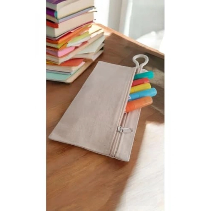 Fermuarlı Bej Kanvas Çanta, 23x12 cm Boyut