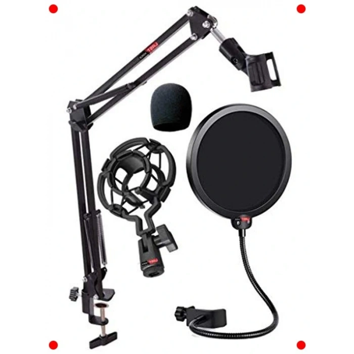 fesyonel Mikrofon Seti: Stand, Shock Mount, Pop Filter