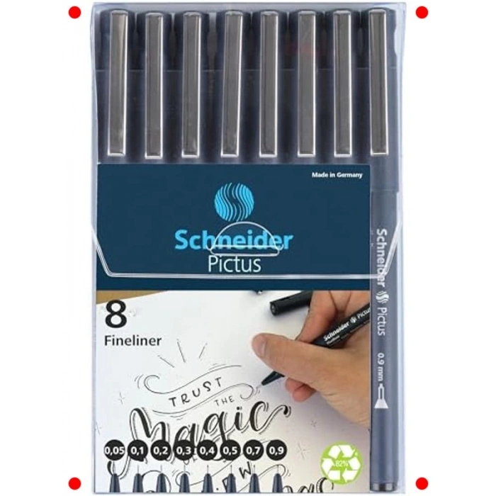 Fineliner Kalem Seti 8 Farklı Uç Kalınlığı Siyah - 8li