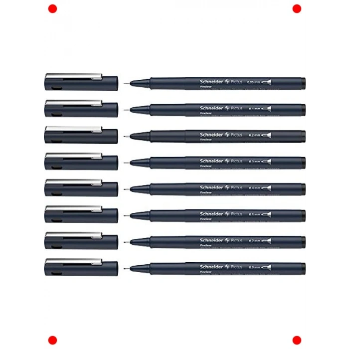 Fineliner Kalem Seti 8 Farklı Uç Kalınlığı Siyah - 8li