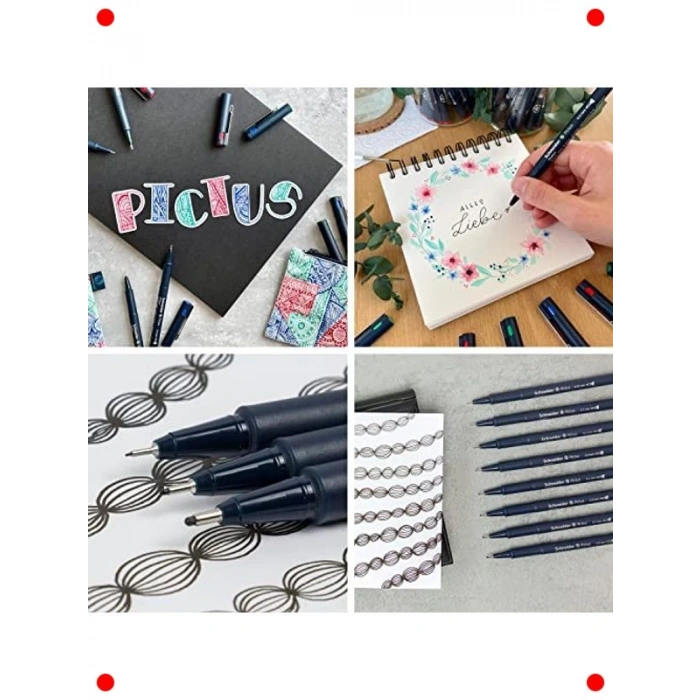 Fineliner Kalem Seti 8 Farklı Uç Kalınlığı Siyah - 8li