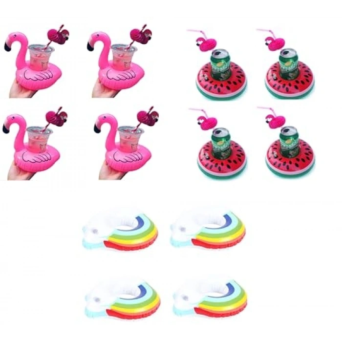 Flango Gökkuşağı Karpuz Şişme Havuz Deniz Bardak Tutucu Float 12li Set