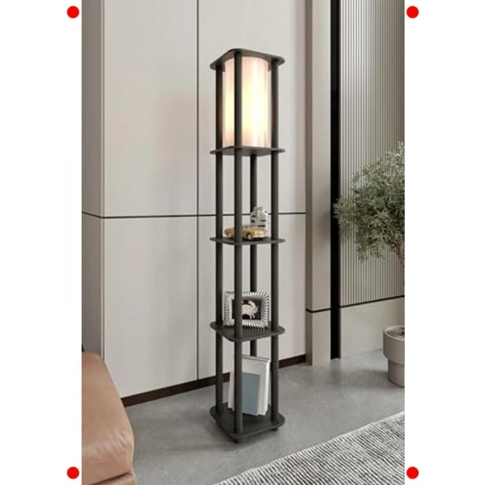 Fonksiyonel Raflı Ahşap Lambader - E27 Uyum