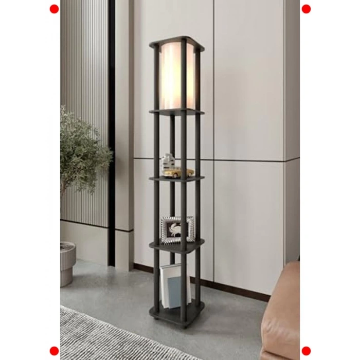 Fonksiyonel Raflı Ahşap Lambader - E27 Uyumlu