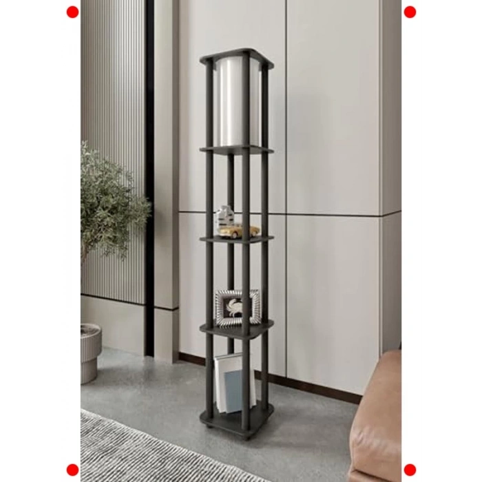 Fonksiyonel Raflı Ahşap Lambader - E27 Uyumlu