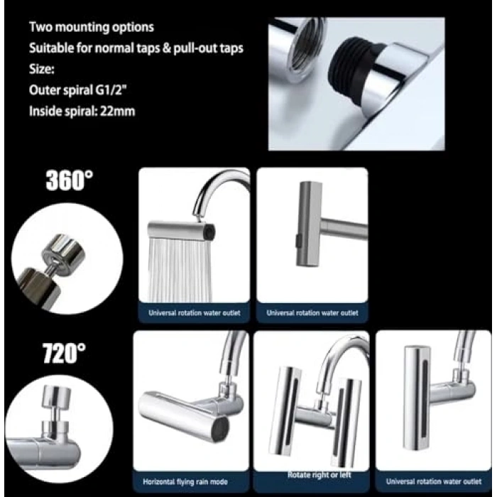 Fonksiyonel Su Tasarruflu Musluk Başlığı, 4 Modlu