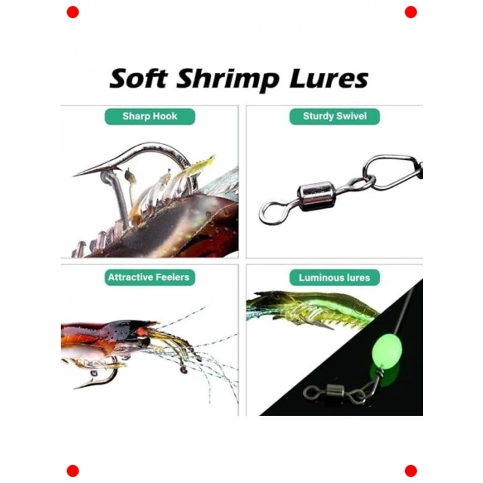 Fosforlu Silikon Karides Yem Seti - 5 Adet, 7.5cm