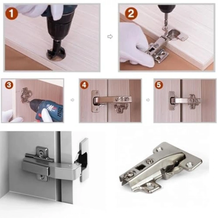 Frensiz 90° açılı dolap menteşesi, 2 adet