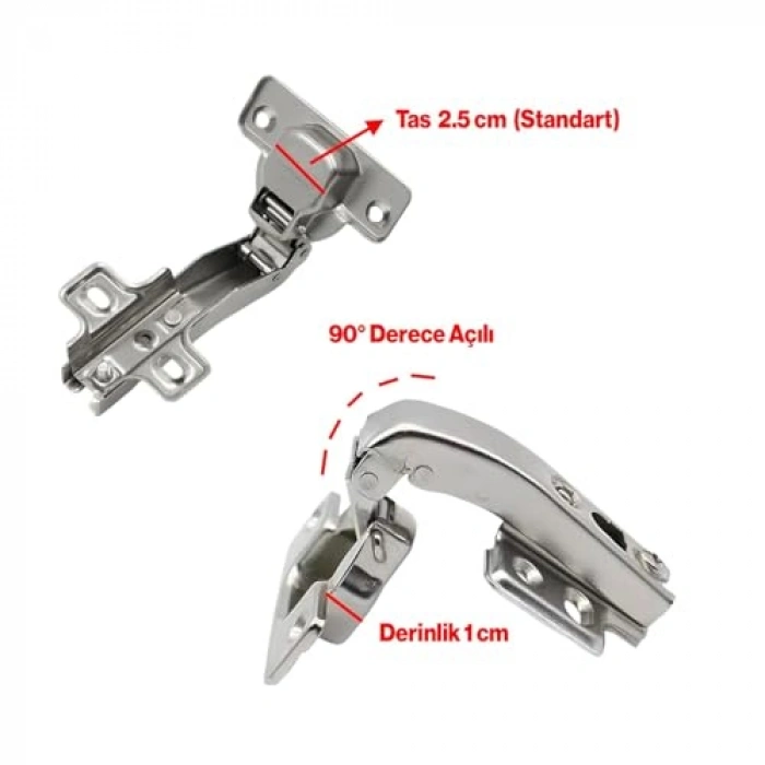 Frensiz 90° açılı dolap menteşesi, 2 adet