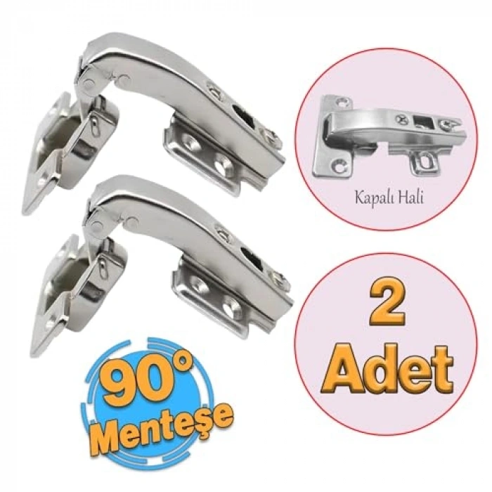 Frensiz 90° açılı dolap menteşesi, 2 adet