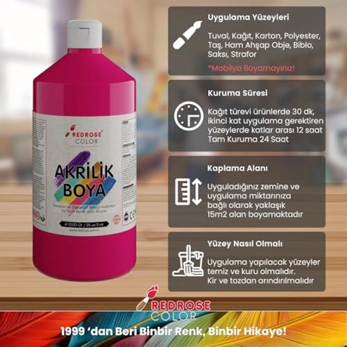 Fuşya Renkli Akrilik, 1000 gr Paket