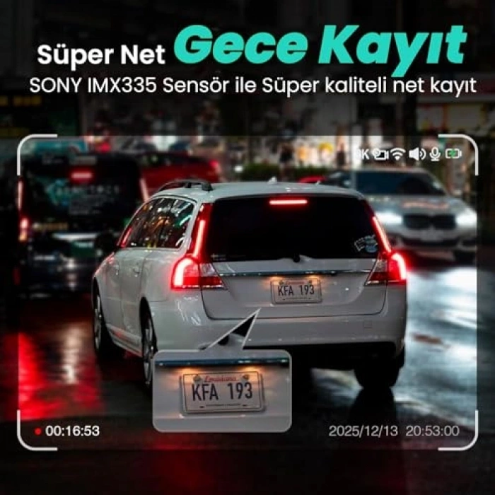 Geniş Açı Gece Görüşlü Akıllı Araç İçi Kamera 1080p