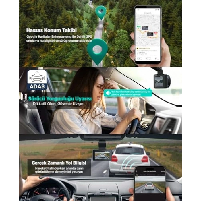 Geniş Açı Gece Görüşlü Akıllı Araç İçi Kamera 1080p