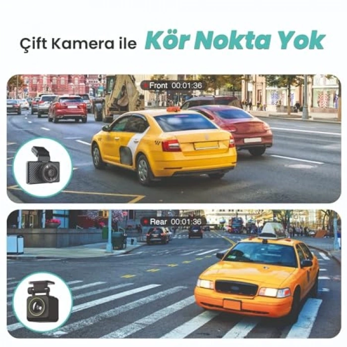 Geniş Açı Gece Görüşlü Akıllı Araç İçi Kamera 1080p