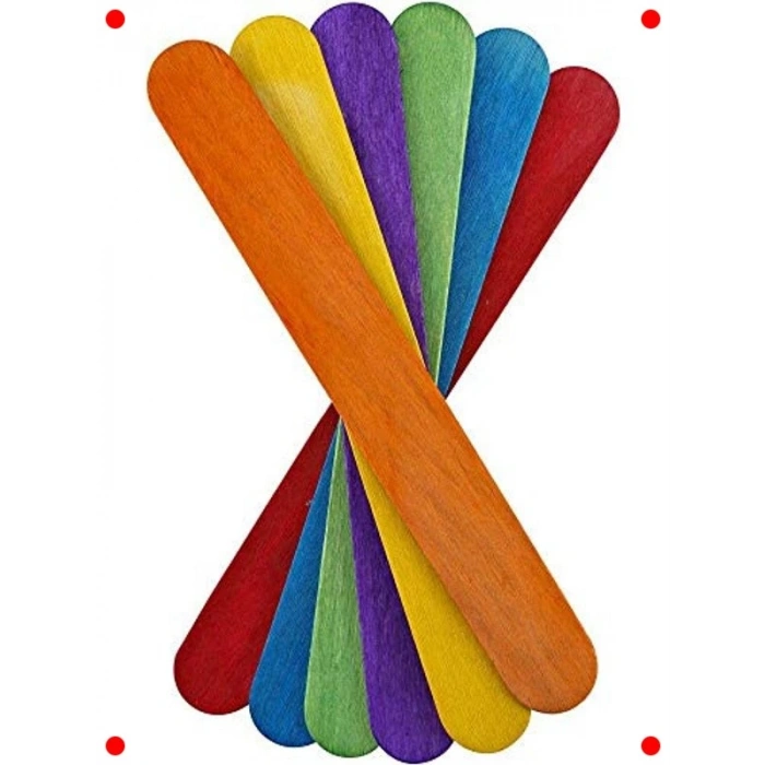 Geniş Renkli Ahşap El İşi Çubukları - 50li Paket