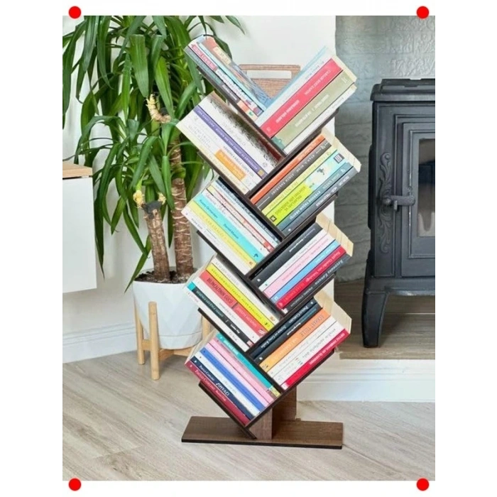 Geometrik 8 Raflı Ağaç Kitaplık (Büyük Boy)