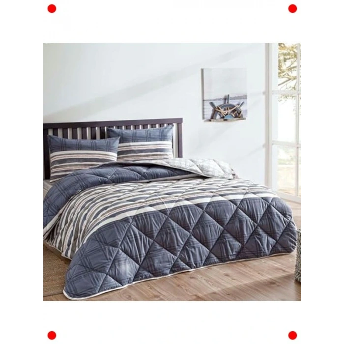 Geometrik Desenli %100 Pamuk Yorgan Seti, Lacivert, Çift Kişilik