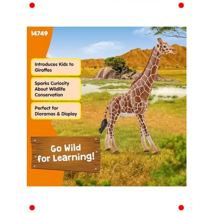 Gerçekçi Erkek Zürafa Figürü - Yabani Hayat Koleksiyonu