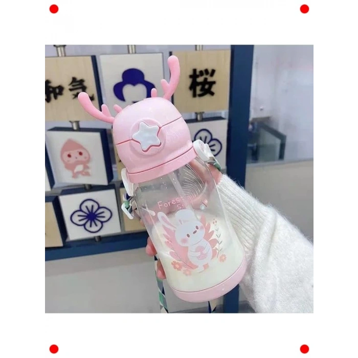 Geyik Boynuzlu Pipetli Çocuk Su Matarası 600 ml