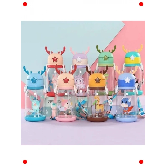 Geyik Boynuzlu Pipetli Çocuk Su Matarası 600 ml