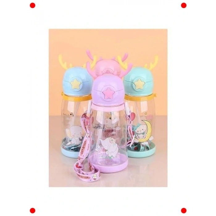 Geyik Figürlü Pipetli Çocuk Matarası - 700 ml Mavi