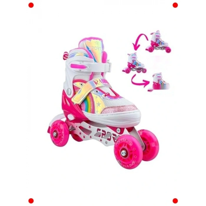 Gökkuşağı Paten Seti - Işıklı Silikon Tekerlekli