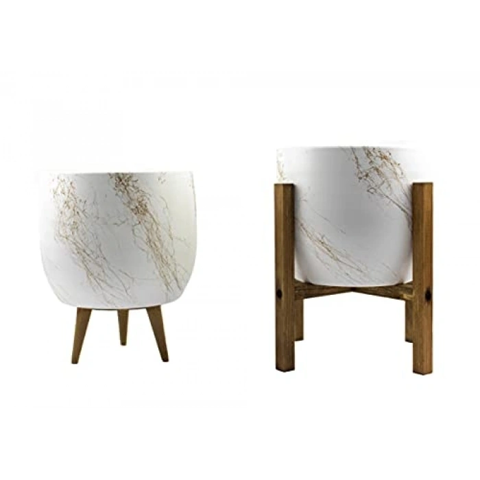 Gold mermer efektli toprak saksı ikili set, 19 cm
