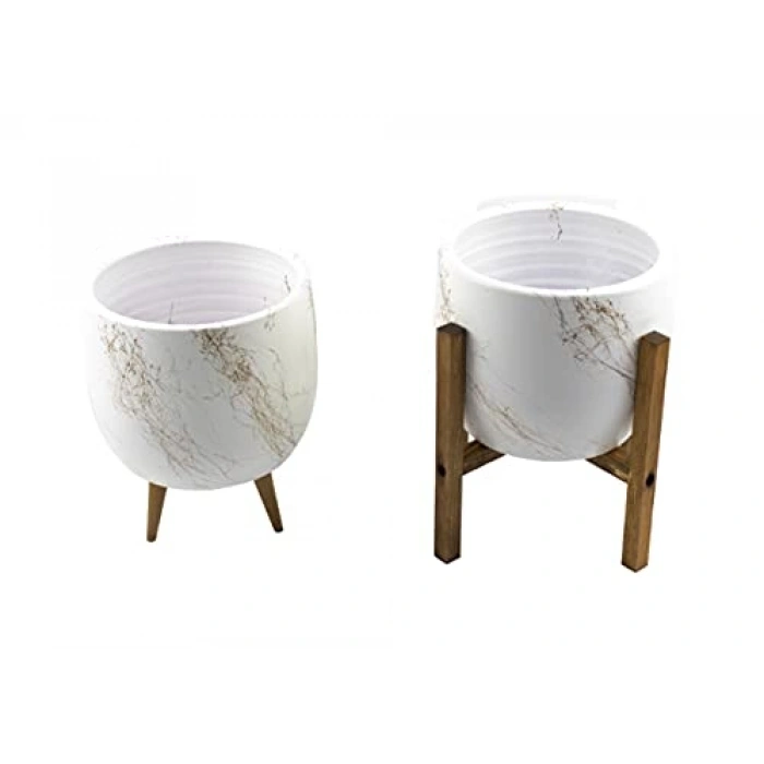 Gold mermer efektli toprak saksı ikili set, 19 cm