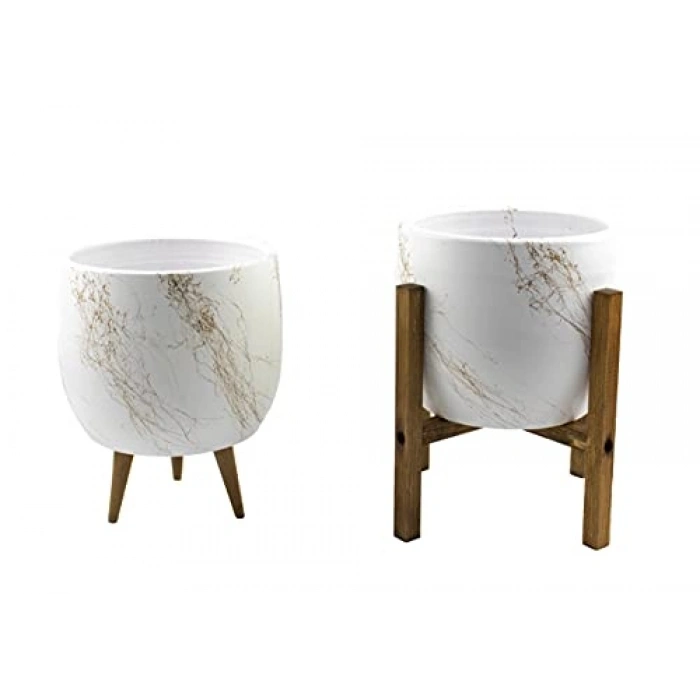 Gold mermer efektli toprak saksı ikili set, 19 cm