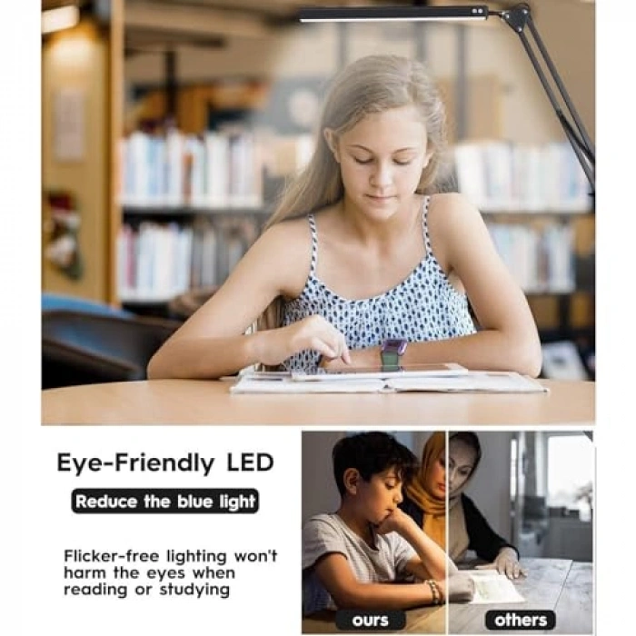 Göz Bakımı Özellikli LED Masa Lambası, 3 Işık Modu, Siyah