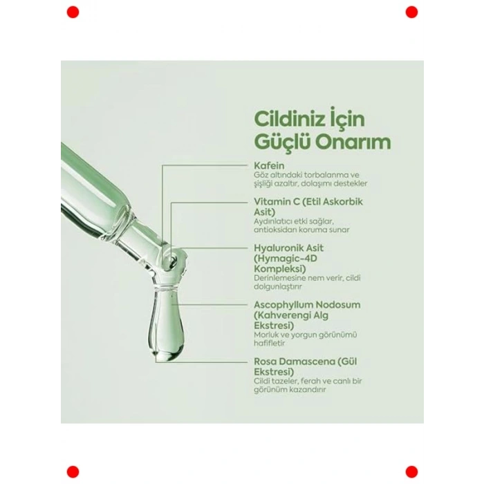 Göz Çevresi Serumu: Kafein, Hyaluronik Asit, C Vitamini