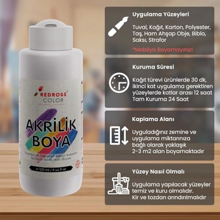 Gri Akrilik Boya, 120 ml Kullanım Kolaylığı