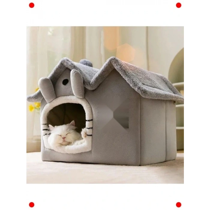Gri Küçük Boy Yumuşak Kedi Evi & Yatağı
