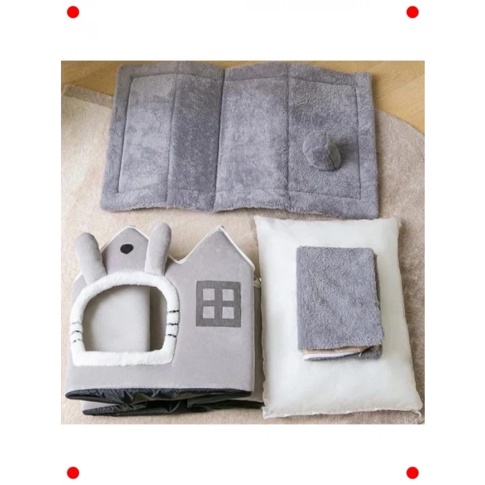 Gri Küçük Boy Yumuşak Kedi Evi & Yatağı