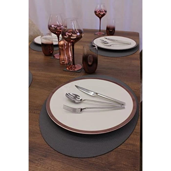 Gri Oval Nopeli Amerikan Servis, 2 Adet 35x45 cm