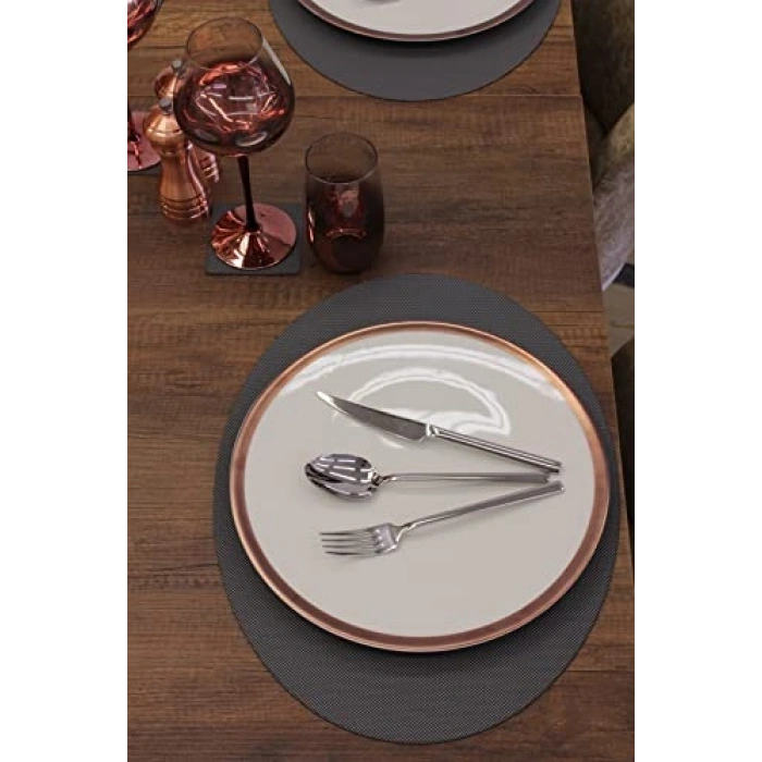 Gri Oval Nopeli Amerikan Servis, 2 Adet 35x45 cm