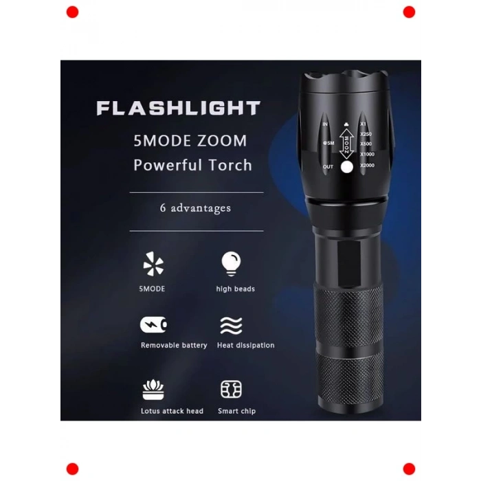 Güçlü 500 Lümen USB Şarjlı El Feneri