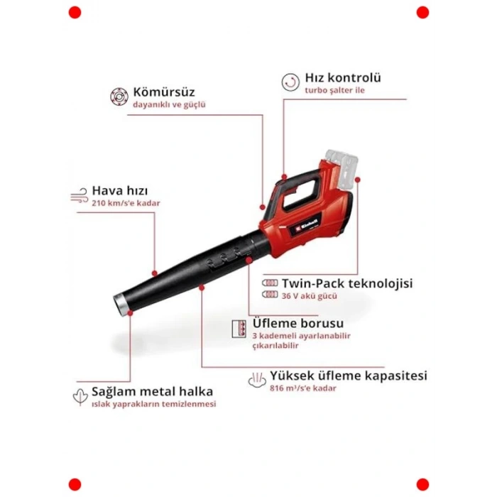 Güçlü Akülü Yaprak Üfleme Makinesi 816m³/s