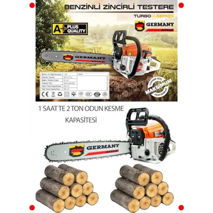 Güçlü Benzinli Motorlu Testere 63cc Ağaç Kesme