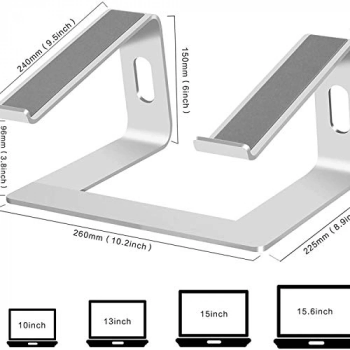 Gümüş Alüminyum Katlanır Bilgisayar Standı, Ergonomik Tasarım