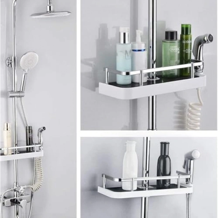 Gümüş Monte Lua Banyo Rafı - Şampuan ve Sabunluk için Düzenleyici