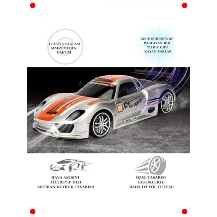 Gümüş Uzaktan Kumandalı Şarjlı LED Işıklı Ralli Araba