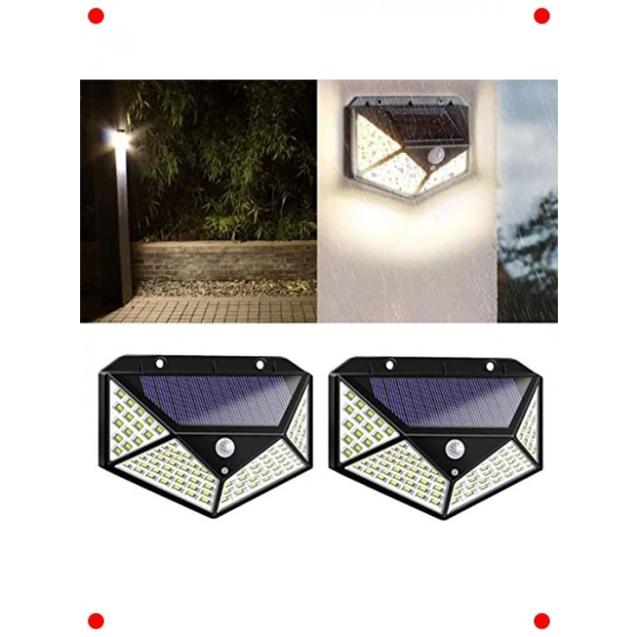 Güneş Enerjili 100 LED Dış Mekan Duvar Lambası (2 Adet)