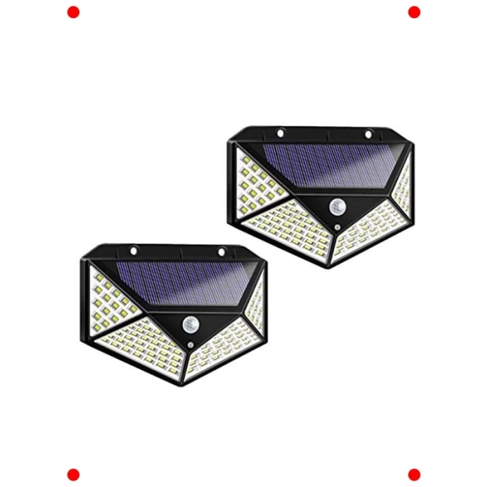 Güneş Enerjili 100 LED Dış Mekan Duvar Lambası (2 Adet)