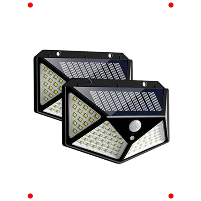 Güneş Enerjili 100 LED Dış Mekan Duvar Lambası (2 Adet)