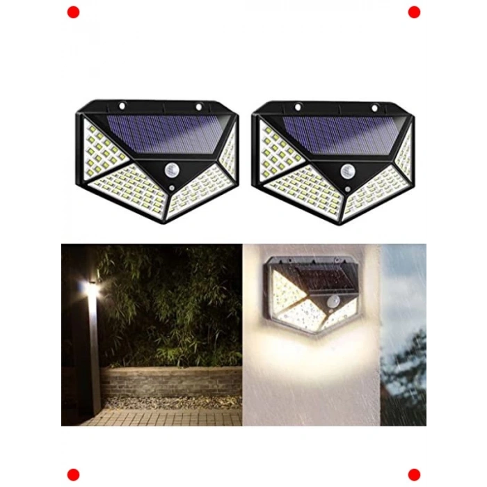 Güneş Enerjili 100 LED Hareket Sensörlü Dış Aydınlatma (2li)